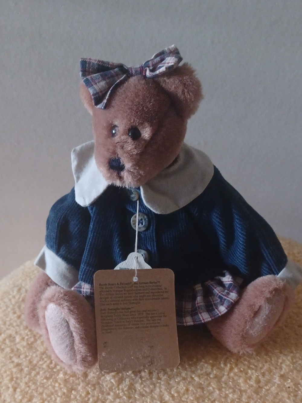 Boyds Bears Sarabeth Jodi Bear with Navy Dress and Red Plaid Accents